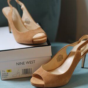 Nine West - Brown suede peep toe slingbacks